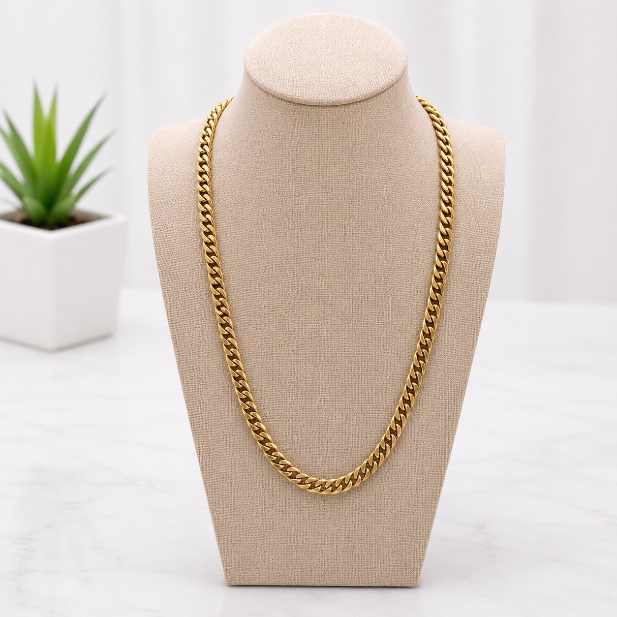 Gold Tone Yellow Gold Plated Filled Cuban Link Chain Necklace
