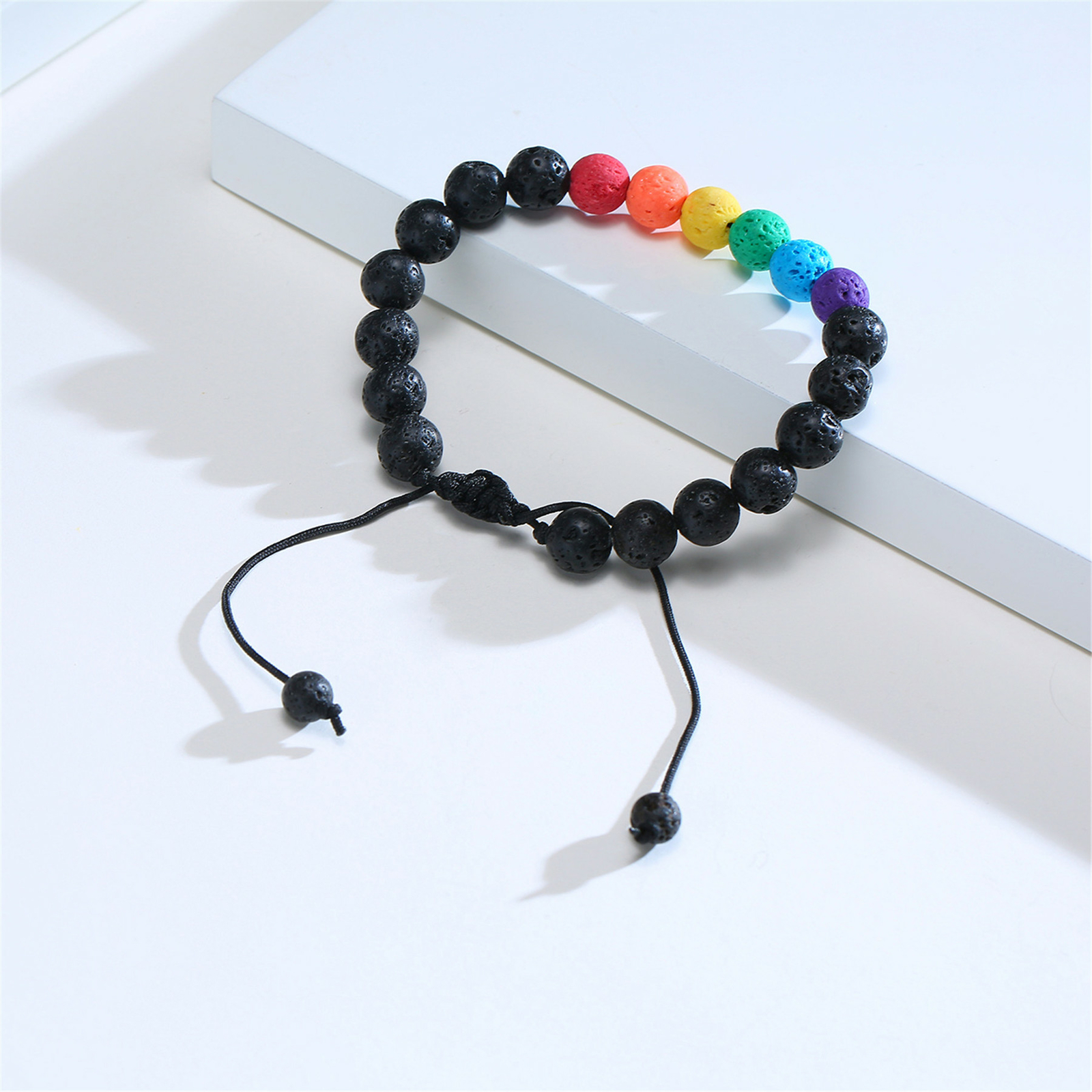 Rainbow LGBT Volcanic Rock Yoga Beads Bracelet Lesbian Gay Adjustable Chain Cuff