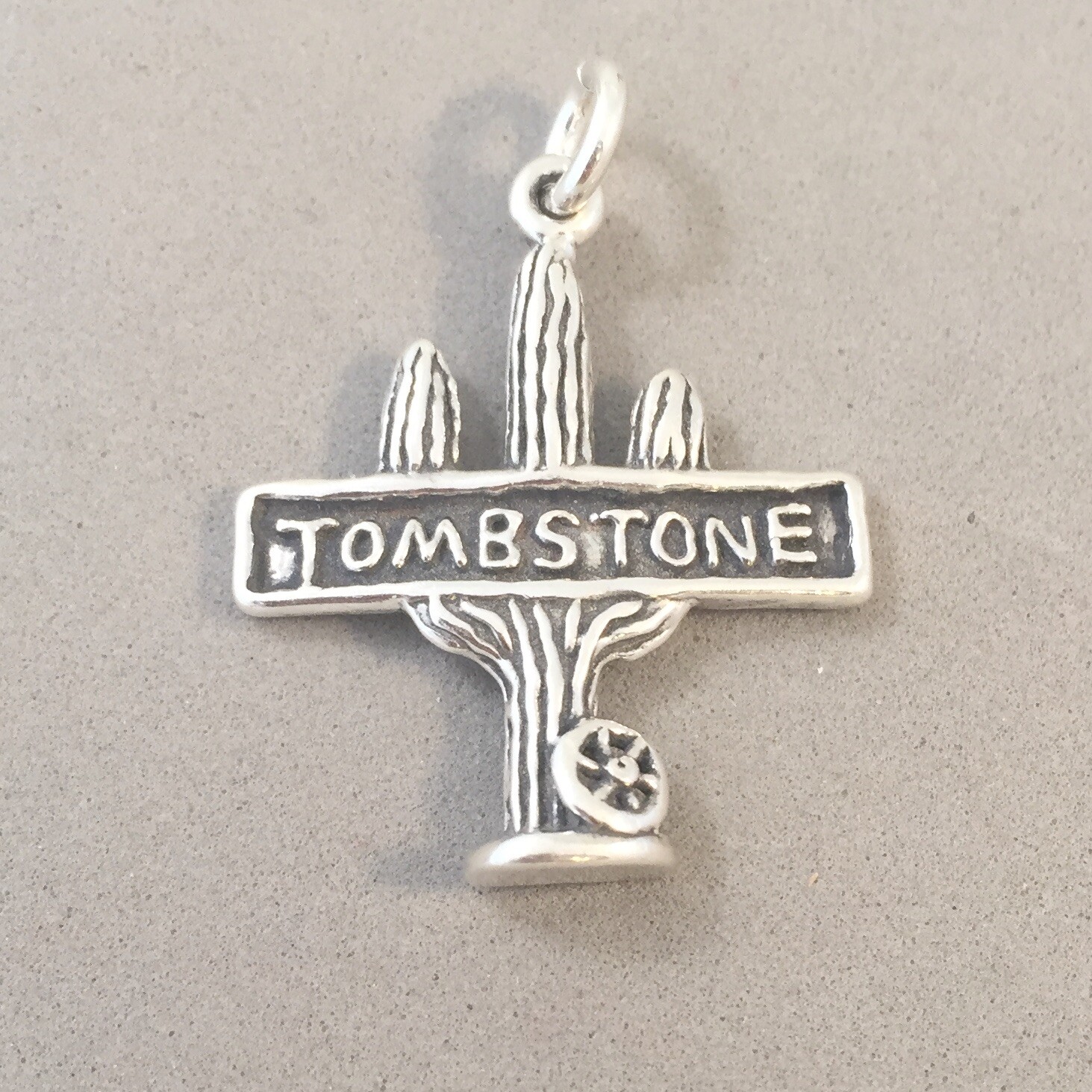 .925 Sterling Silver TOMBSTONE CHARM Arizona OK Corral Cactus West NEW 925 TW02