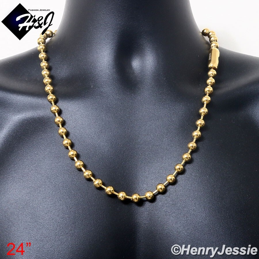 24″MEN’s Stainless Steel 8mm Gold Plated Ball Beads Link Chain Necklace*GN168