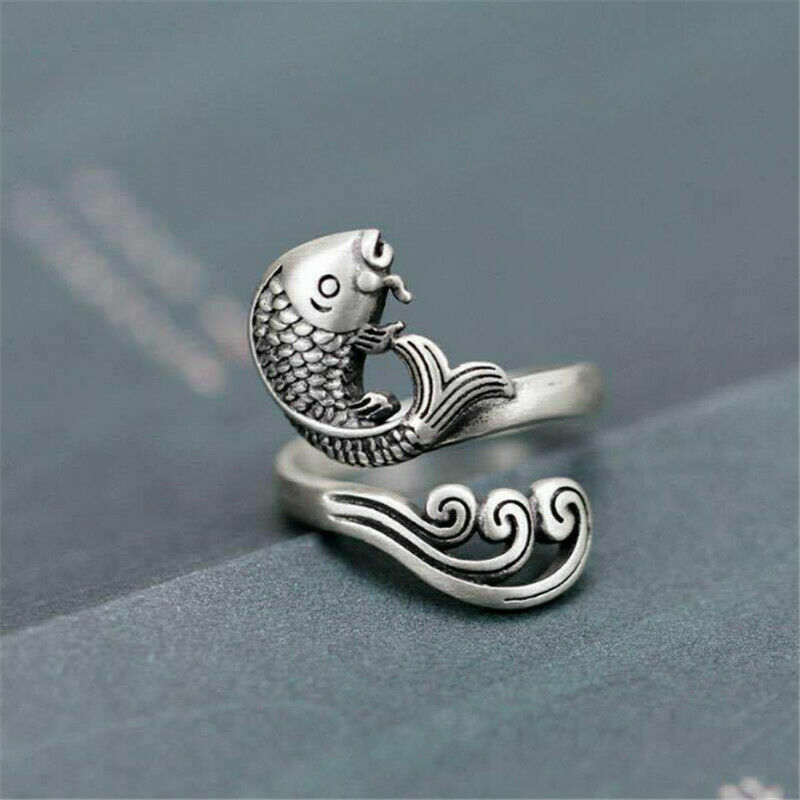 Elegant 925 Sterling Silver Charm Fashion Jewelry Koi Fish Ring One Size Fit All