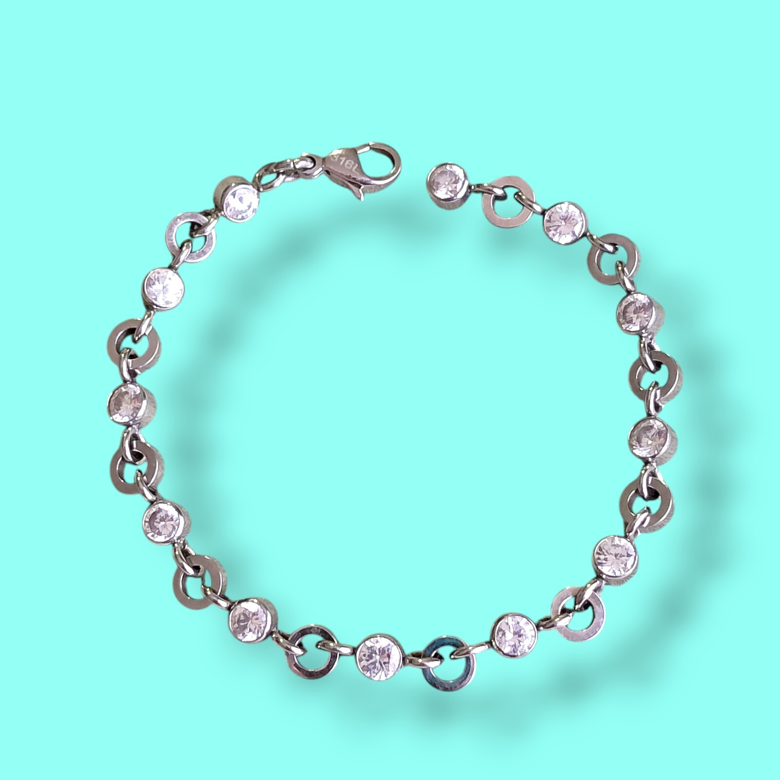 318 Stainless Steel Bezel Set Cubic Zirconia 6.8in Tennis Chain Bracelet