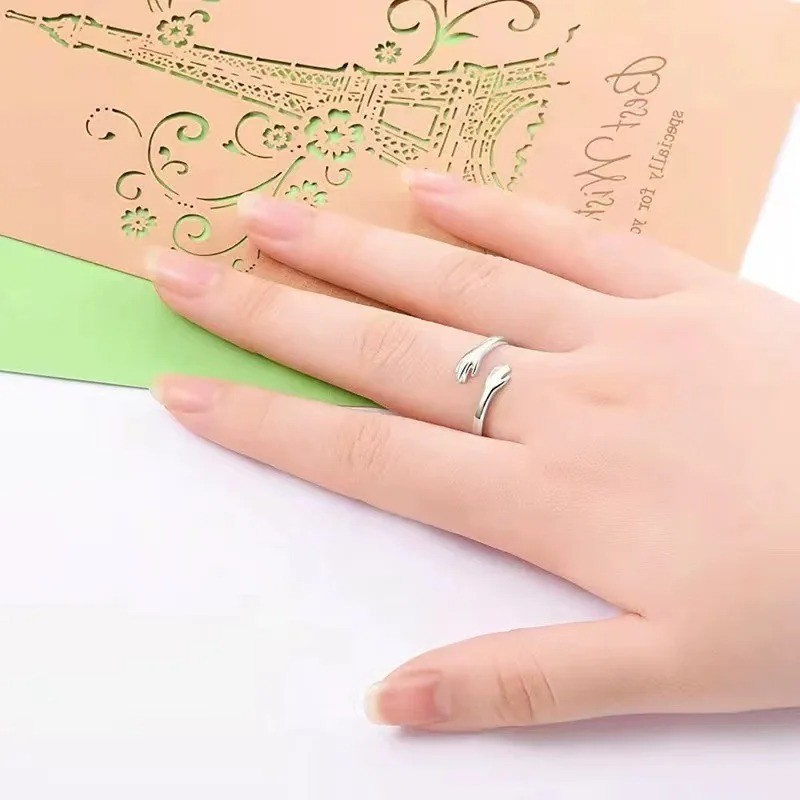 925 Sterling Silver Hug Ring for Women Men Adjustable Hugging Hands Open Love US