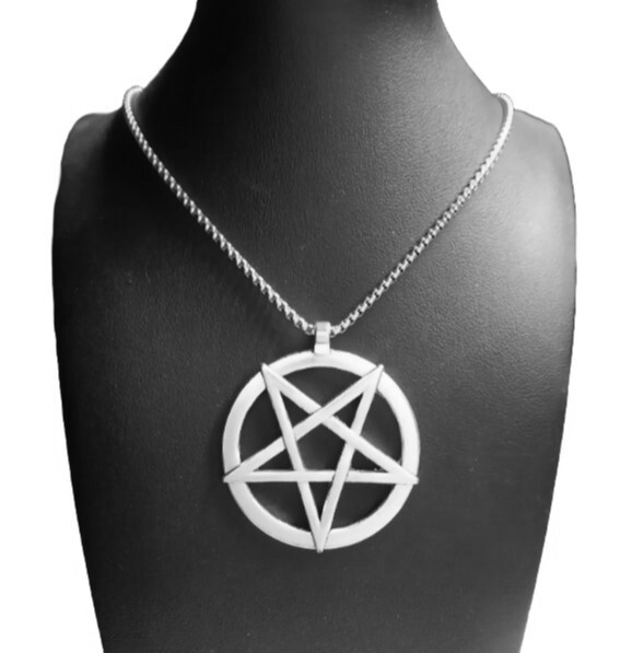 Large Inverted Pentagram Magic Pendant Necklace Satanic Baphomet Occult
