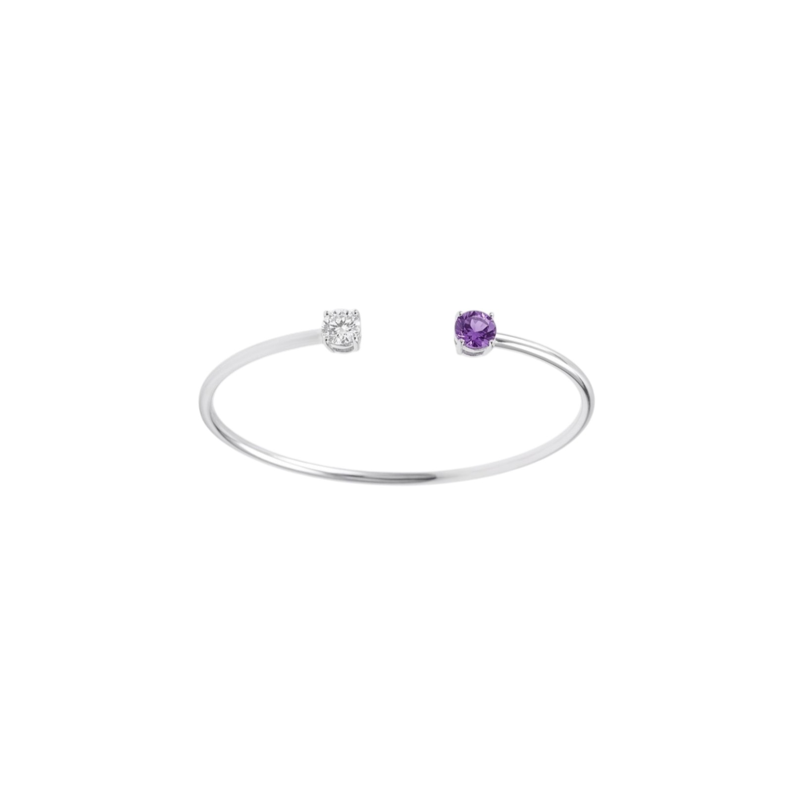14Kt Gold Alexandrite and Lab Grown Diamond Open Cuff Bangle