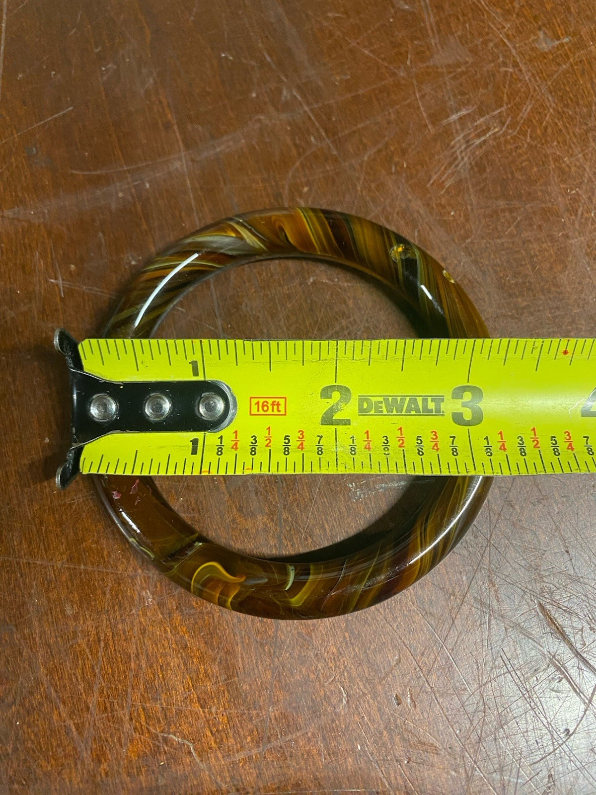 Brown & Yellow Swirl Plastic Round Bangle Bracelet, Less Than 12 in