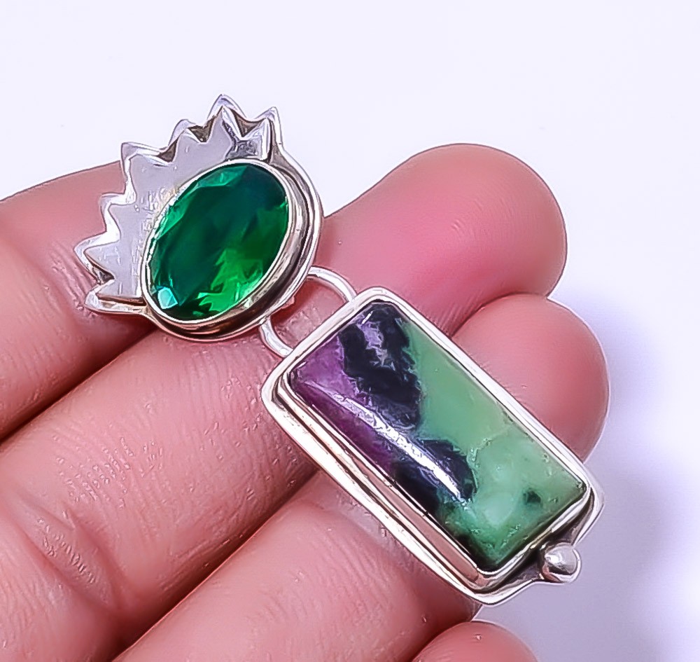 Ruby With Zoisite- Longido Mines 925 Sterling Silver Pendant 1.95″ A34