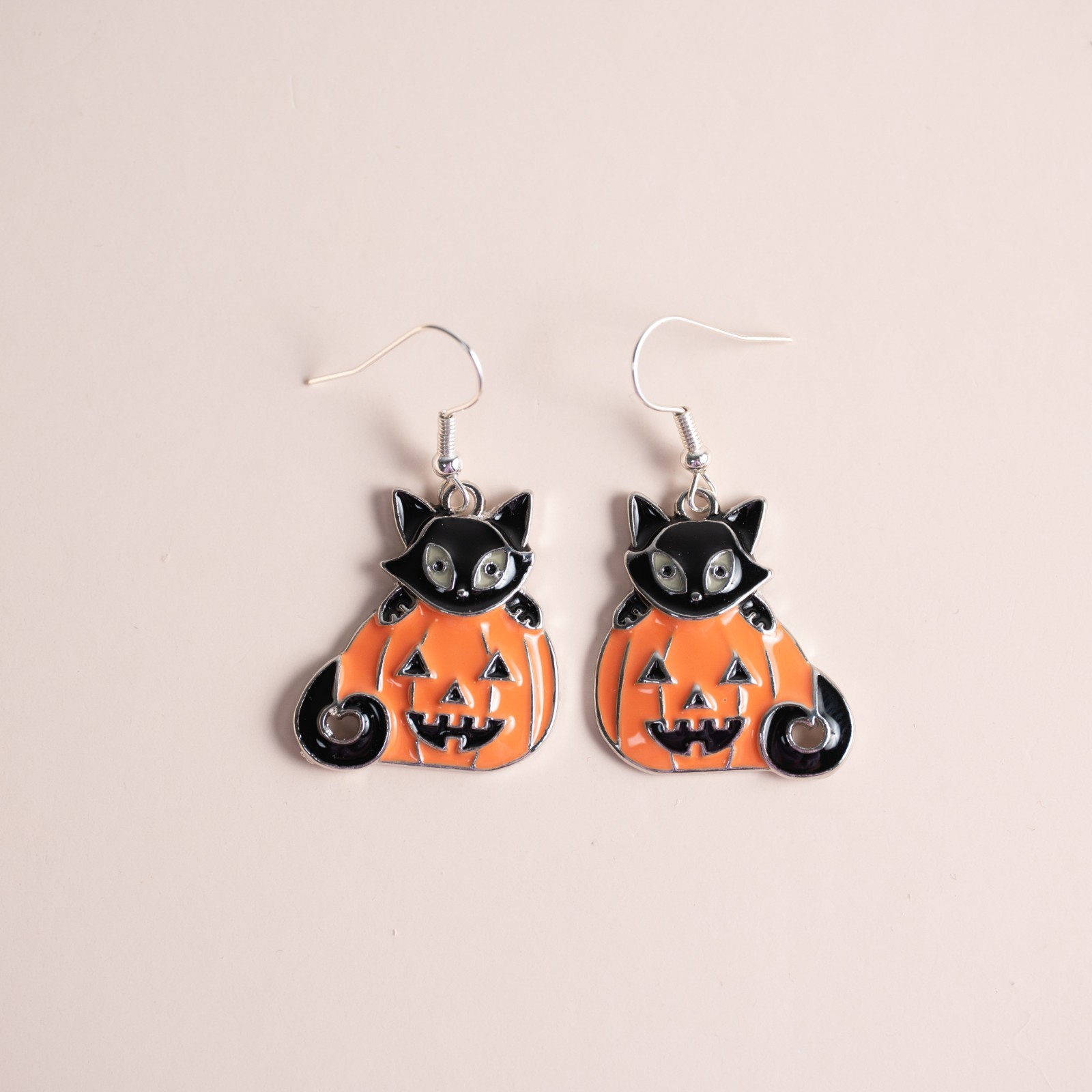 Cute Pumpkin & Black Cat Kitty Halloween Costume Hook Dangle Drop Earrings Gift