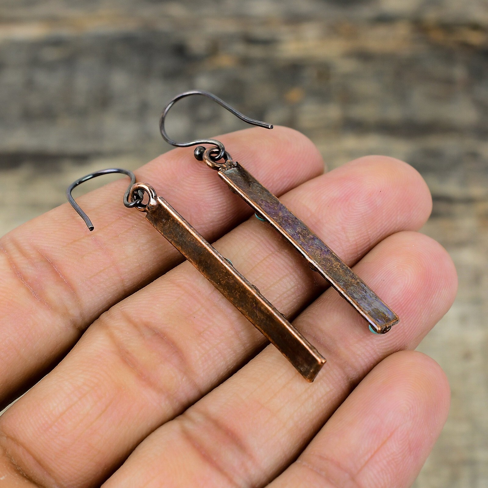 Arizona Turquoise Copper Electroformed Drop/Dangle Earrings For Girls 2.28″