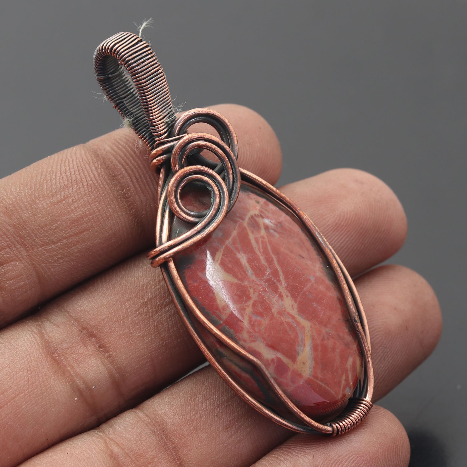 Noreena Jasper Gemstone Copper Wire Wrapped Handmade Pendant Jewelry Gift For