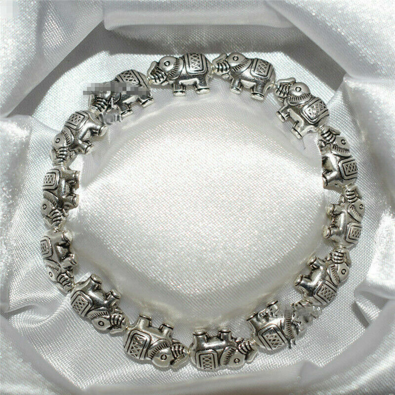 Boho 925 Sterling Silver Vintage Style Elegant Elephant Tibetan Tibet Bracelet
