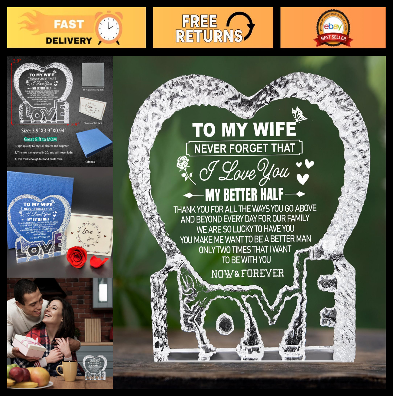 Romantic Crystal Gifts for Wife – K9 Keepsakes, Mother’s Day & Birthday Presents