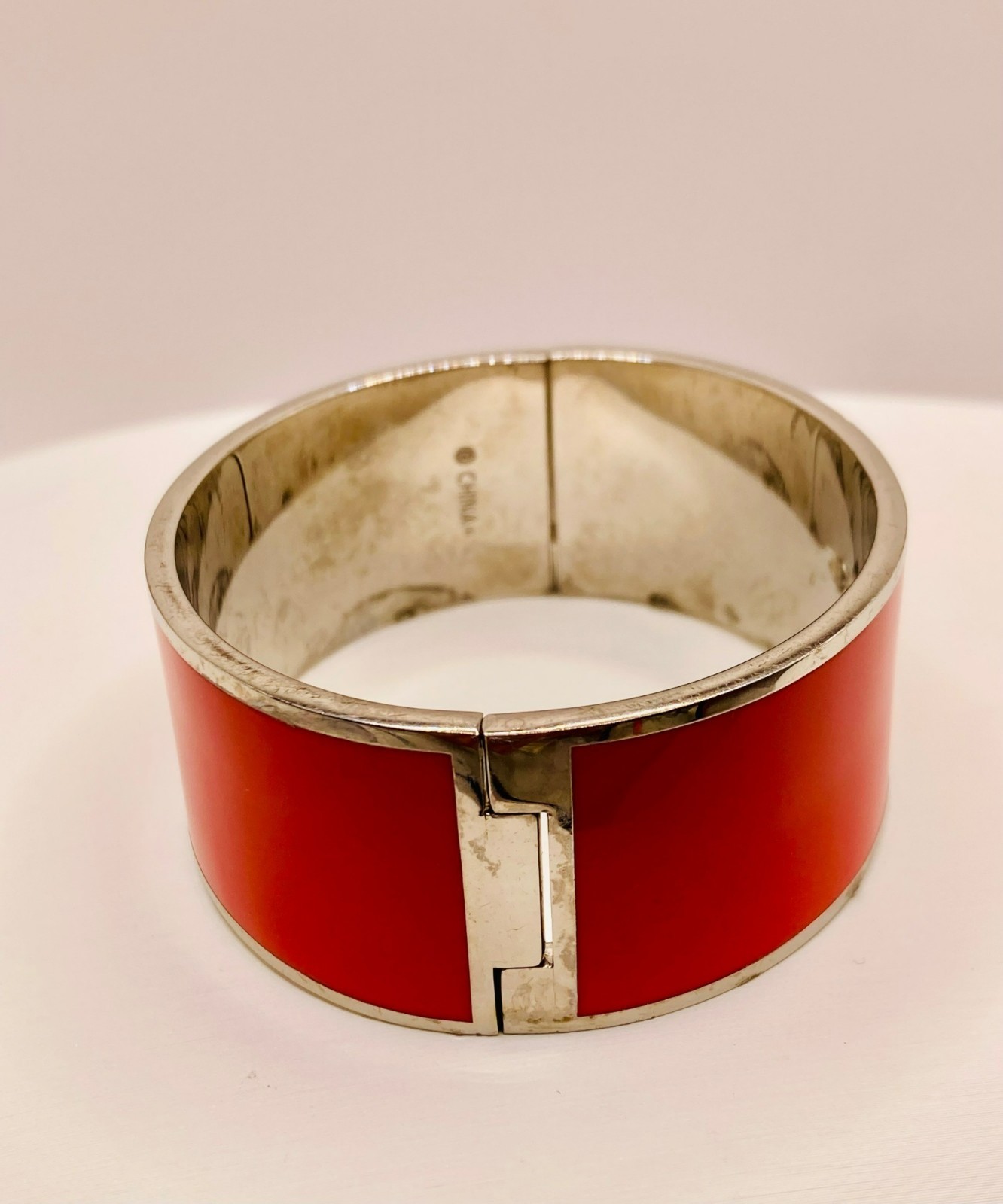 Coach Red Enamel Hinged Bangle Bracelet -FAIR Condition -73B