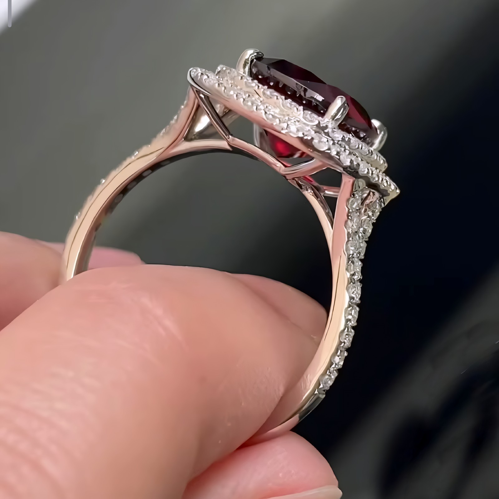 Genuine Red Garnet Heart Shape Ring 925 Sterling Silver Women’s Jewelry