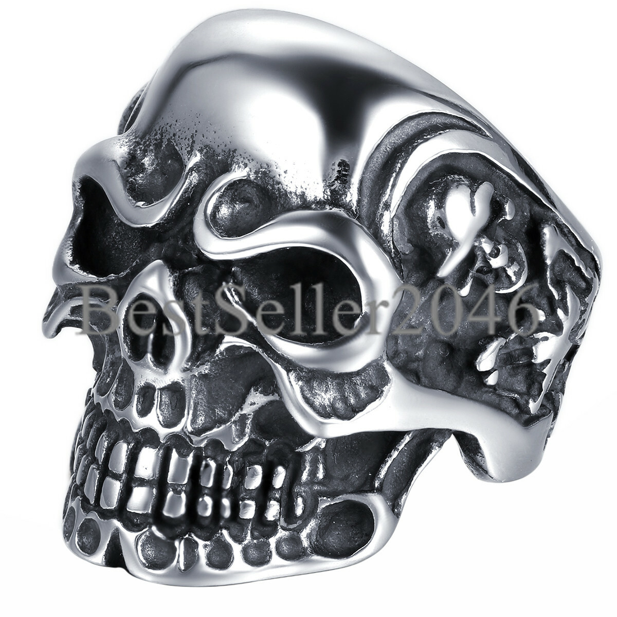 Gothic Biker Stainless Steel Large Statement Cast Devil Skull Men Ring Size 7-15