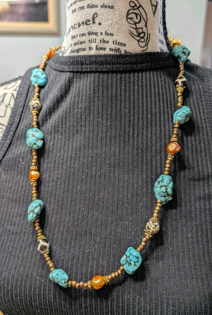 Women’s Stylish Artisan Boho Mixed Beaded Necklace 26″ Long 🧡💙🖤🤍🤎