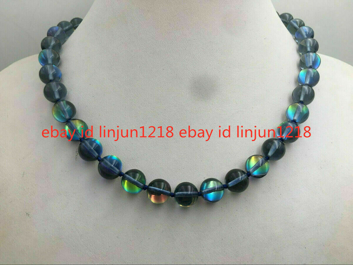 New 6/8/10/12mm Gray Gleamy Rainbow Moonstone Round Gems Necklace 16” -50”AAA