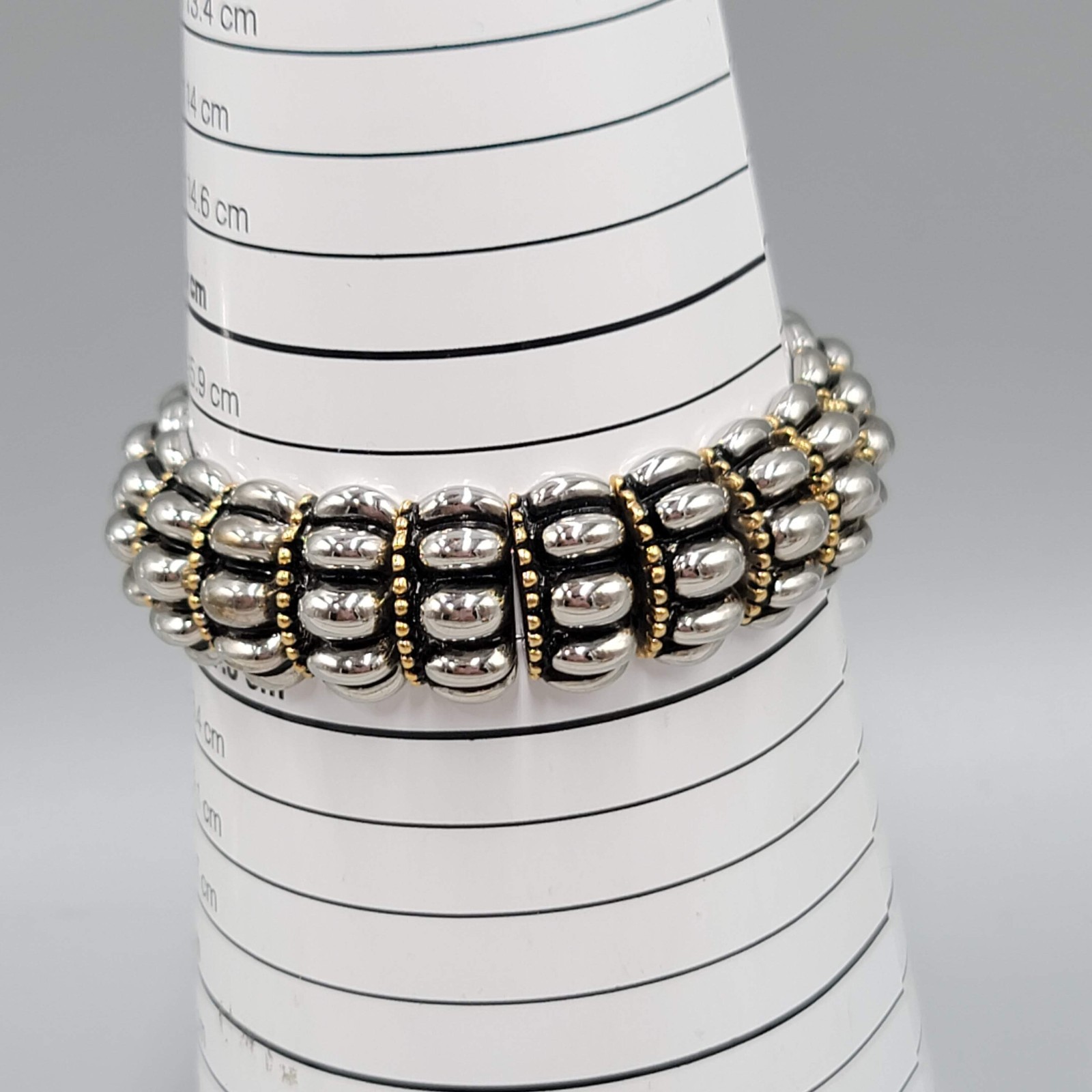 Two Toned Statement Bracelet Elastic Silver Plated Gold Plated 7″