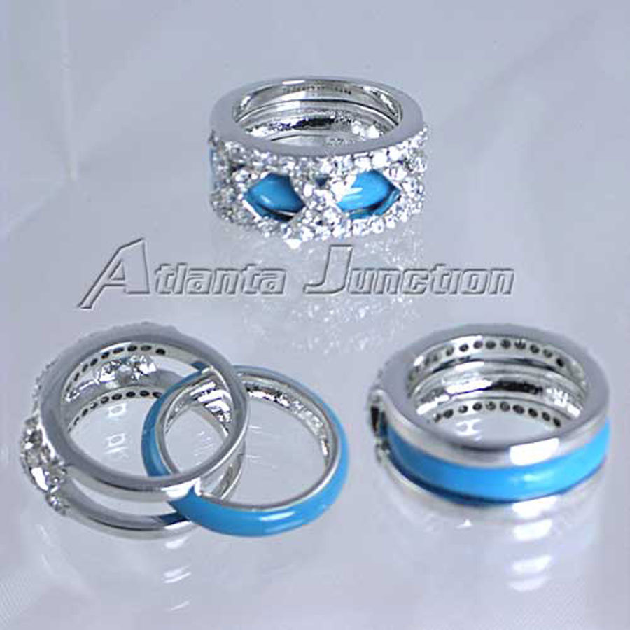 DESIGNER REPLICA_RING SET_3-X_CZ / GREEN ENAMEL_SZ-10__925 STERLING SILVER_NF