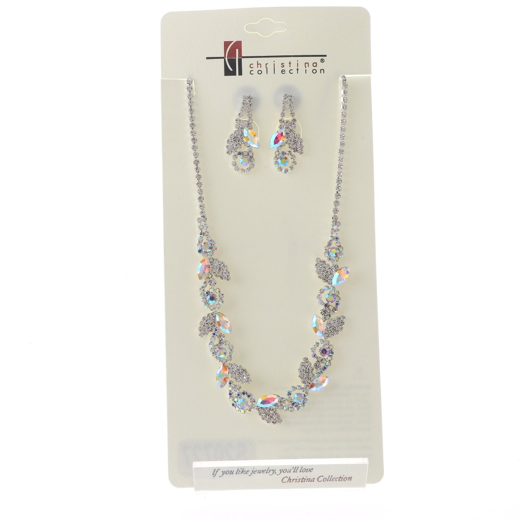Silver Tone Alloy Metal Rhinestone Necklace Earring Set S20727-SAB