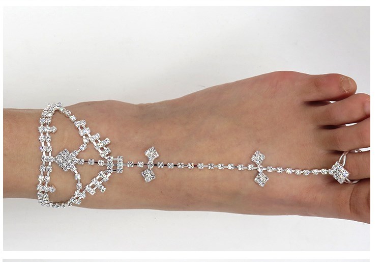 2Pieces Women Crystal Foot Chain Barefoot Sandals Beach Wedding Jewelry Anklet