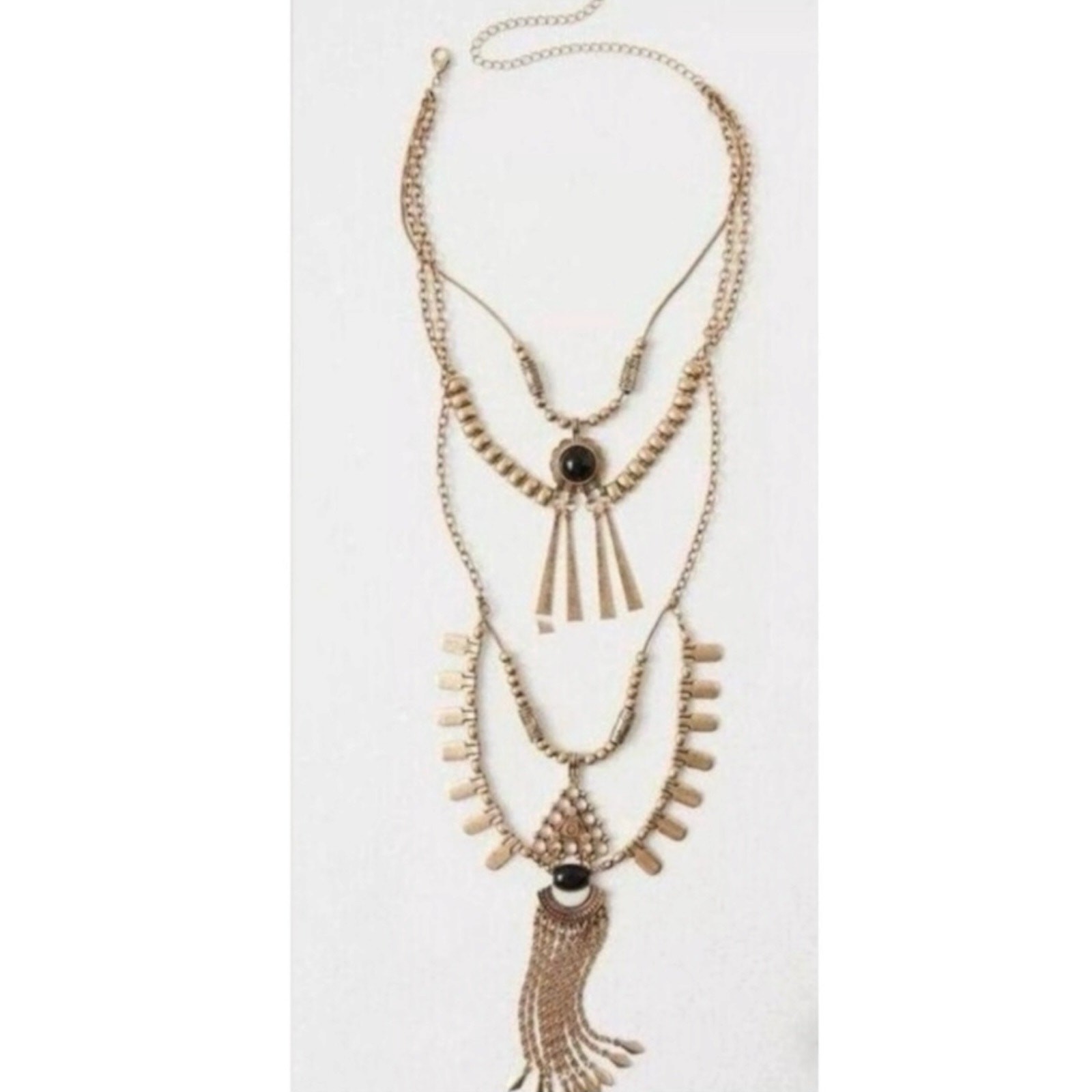 Free People Bring It Home Layered Necklace Gold Black Statement Bohemian Witchy