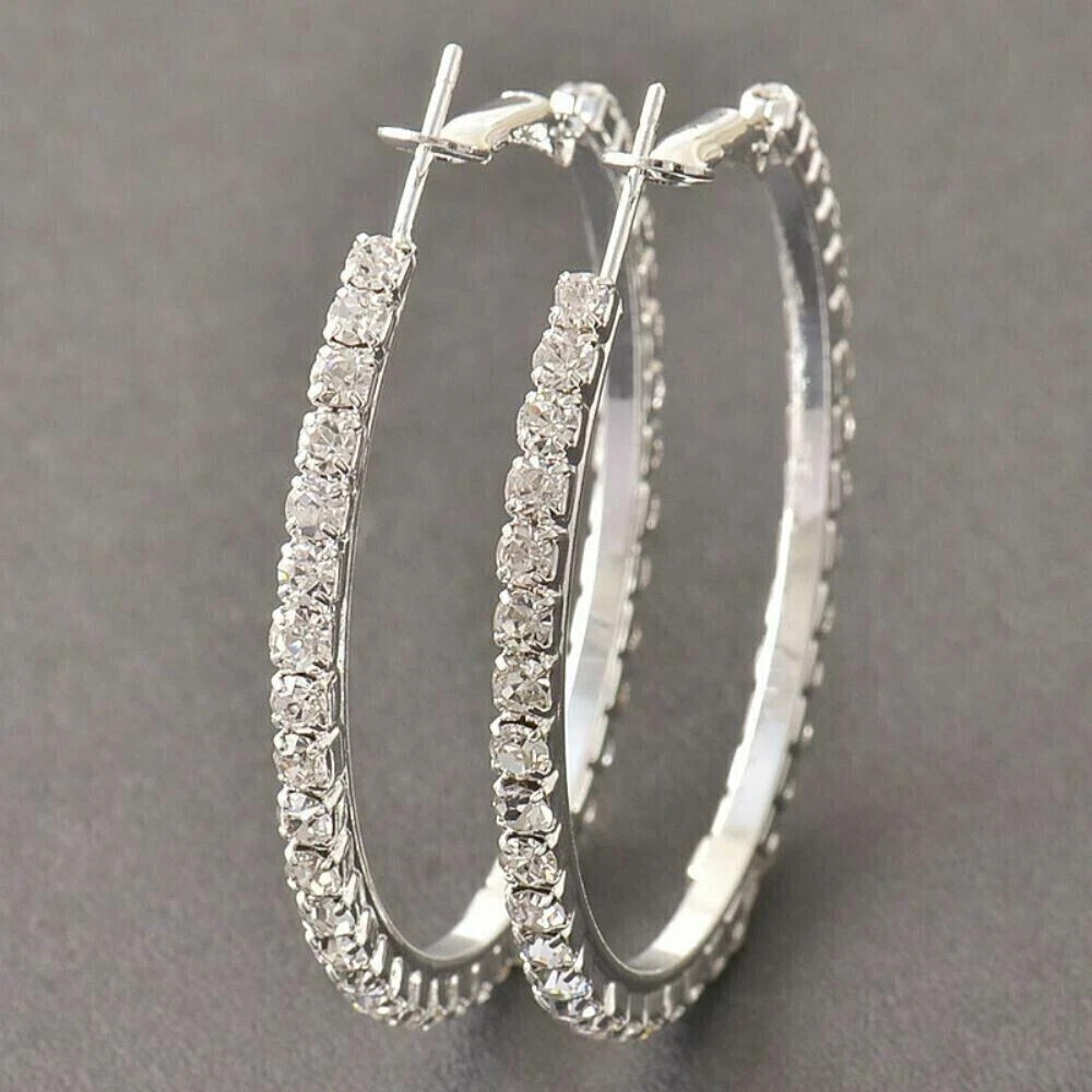 3.00Ct Round Cut Diamond Lab-Created Women’s Hoop Earrings 14K White Gold Plated