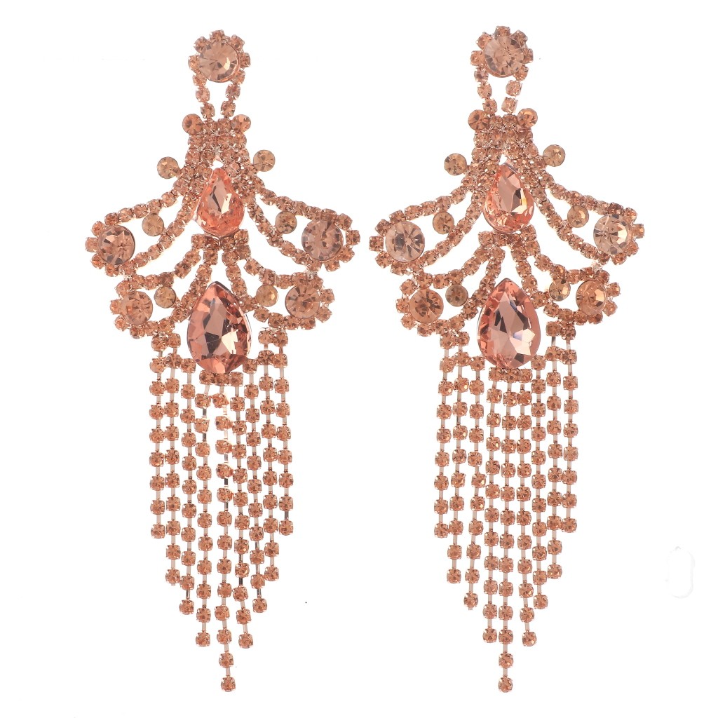 Rose Gold Tone Alloy Metal Crystal Rhinestone Chandelier Post Earrings ESE263…