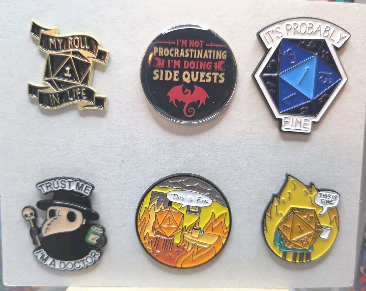 6 Dungeon and Dragons Enamel Pins – Fantasy RPG Game Collection