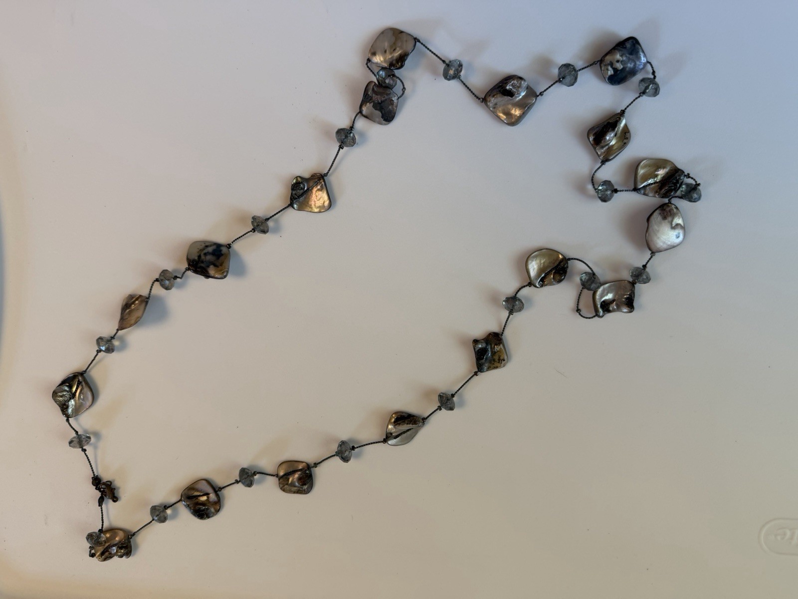 Gray Mother of Pearl/Abalone & Crystal Beaded Station Necklace, Freeform