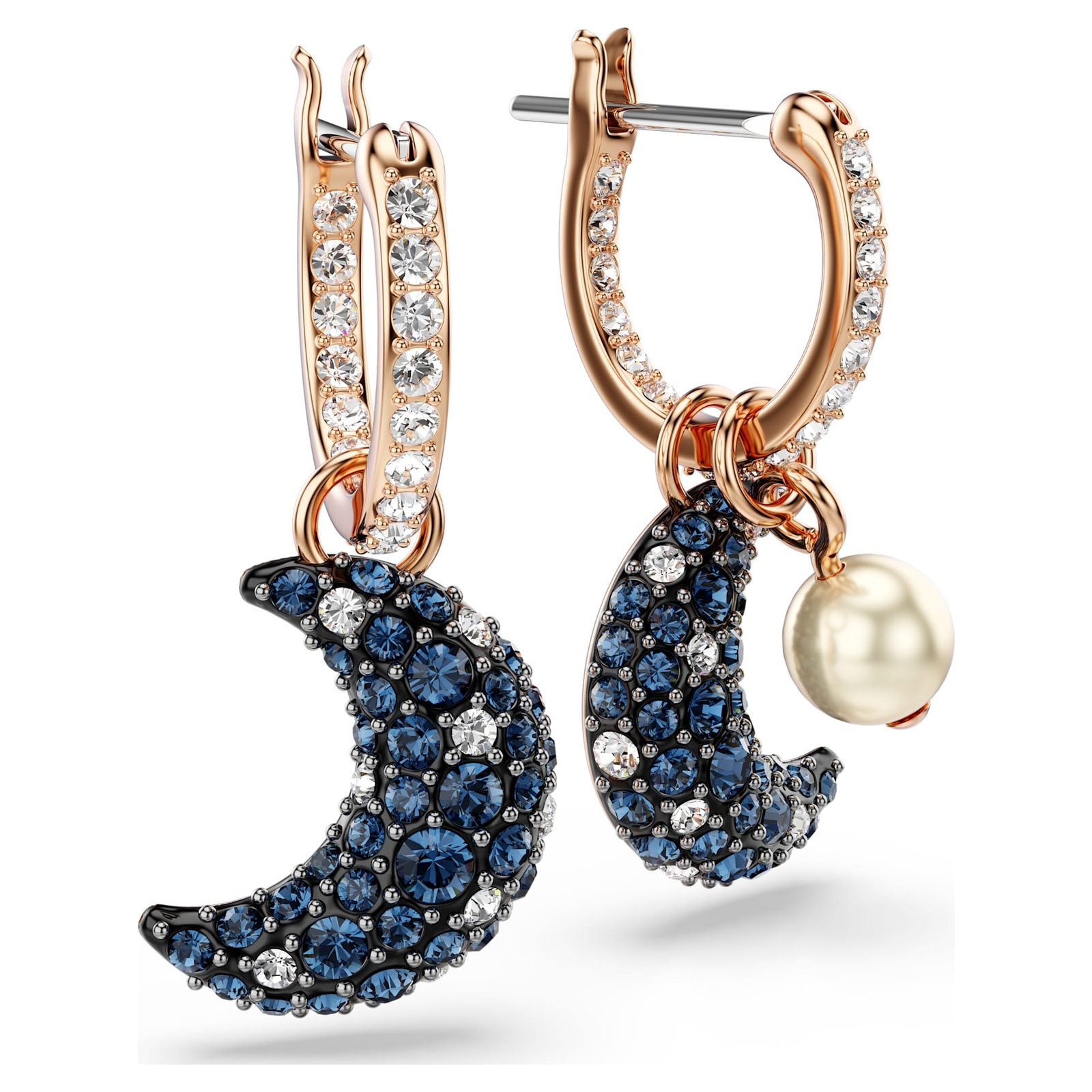 Swarovski Sublima Drop Earrings Asymmetrical Design, Moon, Rose Gold-Tone Plated