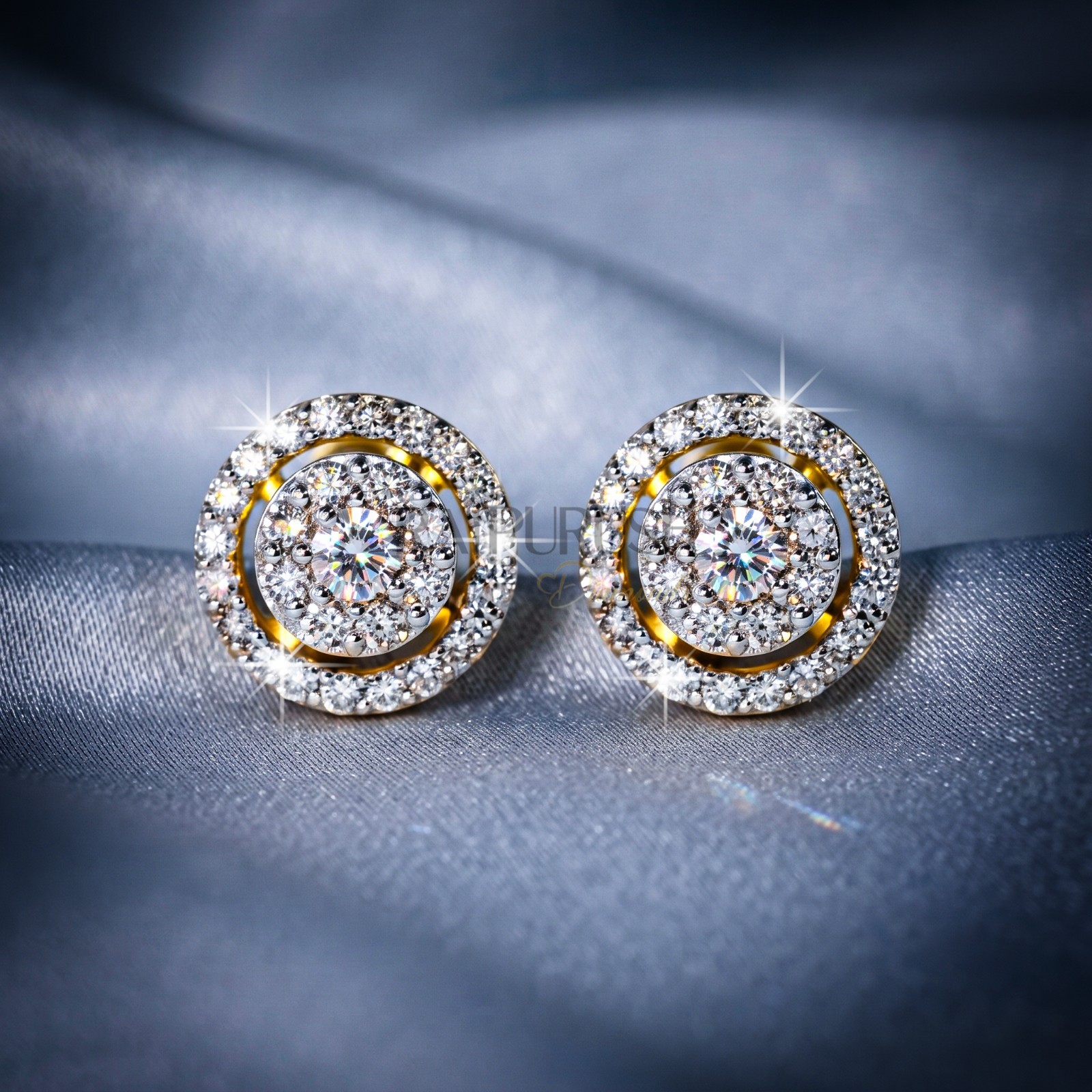 Iced Out VVS Moissanite Halo Cluster Stud Earrings 14K Gold Plated 925 Silver