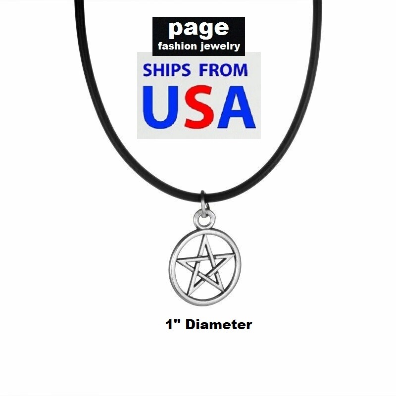 Leather* 2mm Braid Cord 18″ Necklace / 1″ Antique Silver Tone Pentagram Jewelry