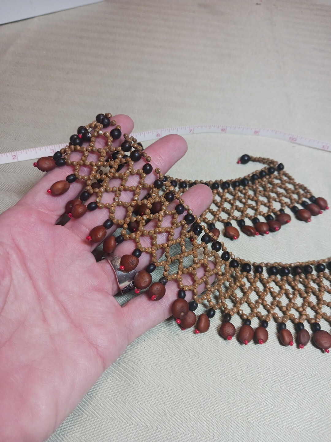 Collar Style Necklace Beaded Earth Tones 15 To 17 In Long