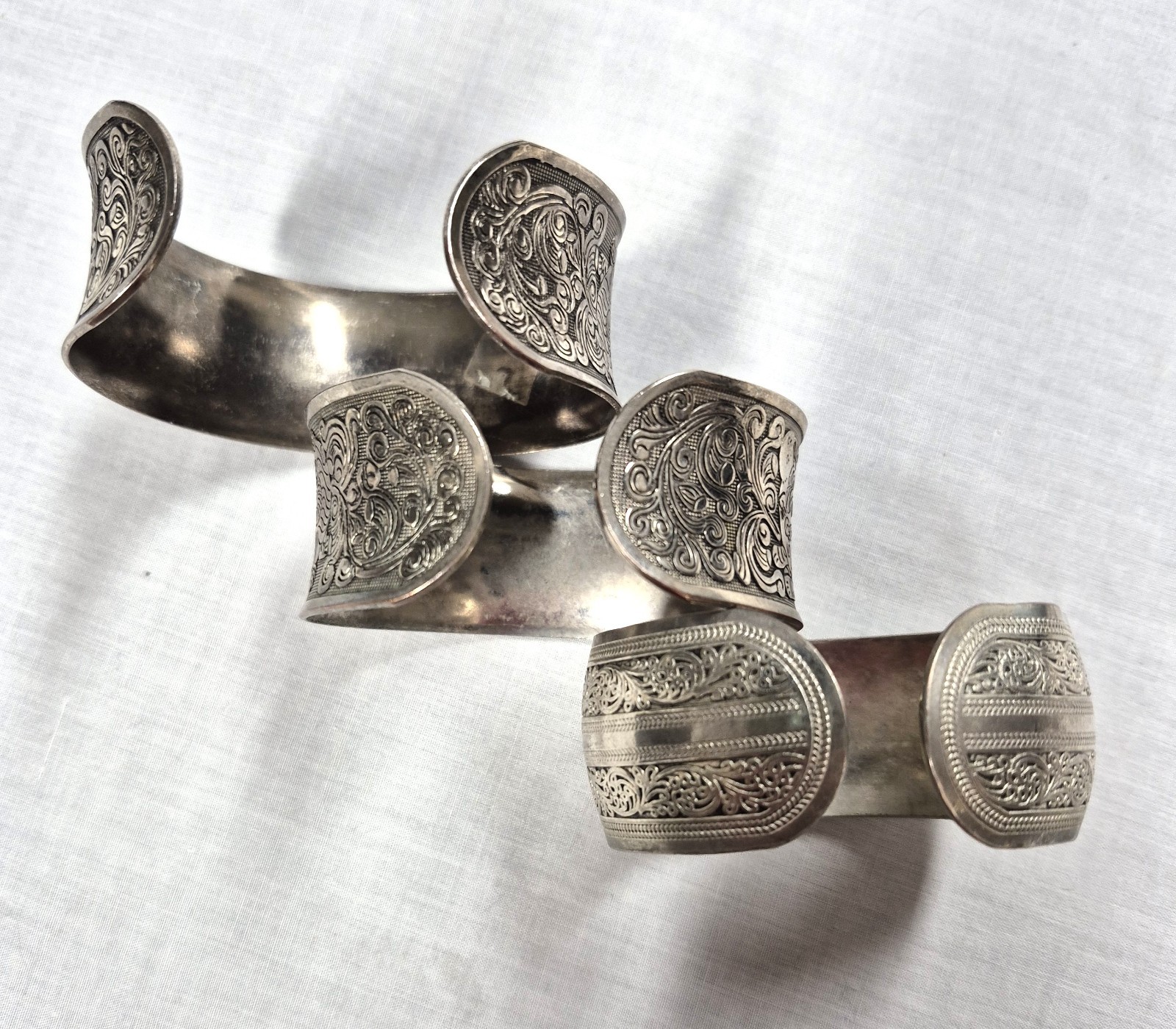 Set of 3-Handmade Metal Cuff Bracelets from Kathmandu, Nepal Hand-Stamped