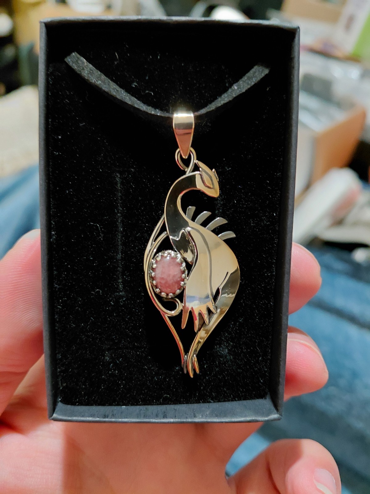 Pokémon Shiny Lugia Egg Hand-Made Stainless Necklace with Pink Rhodo- Gem Stone