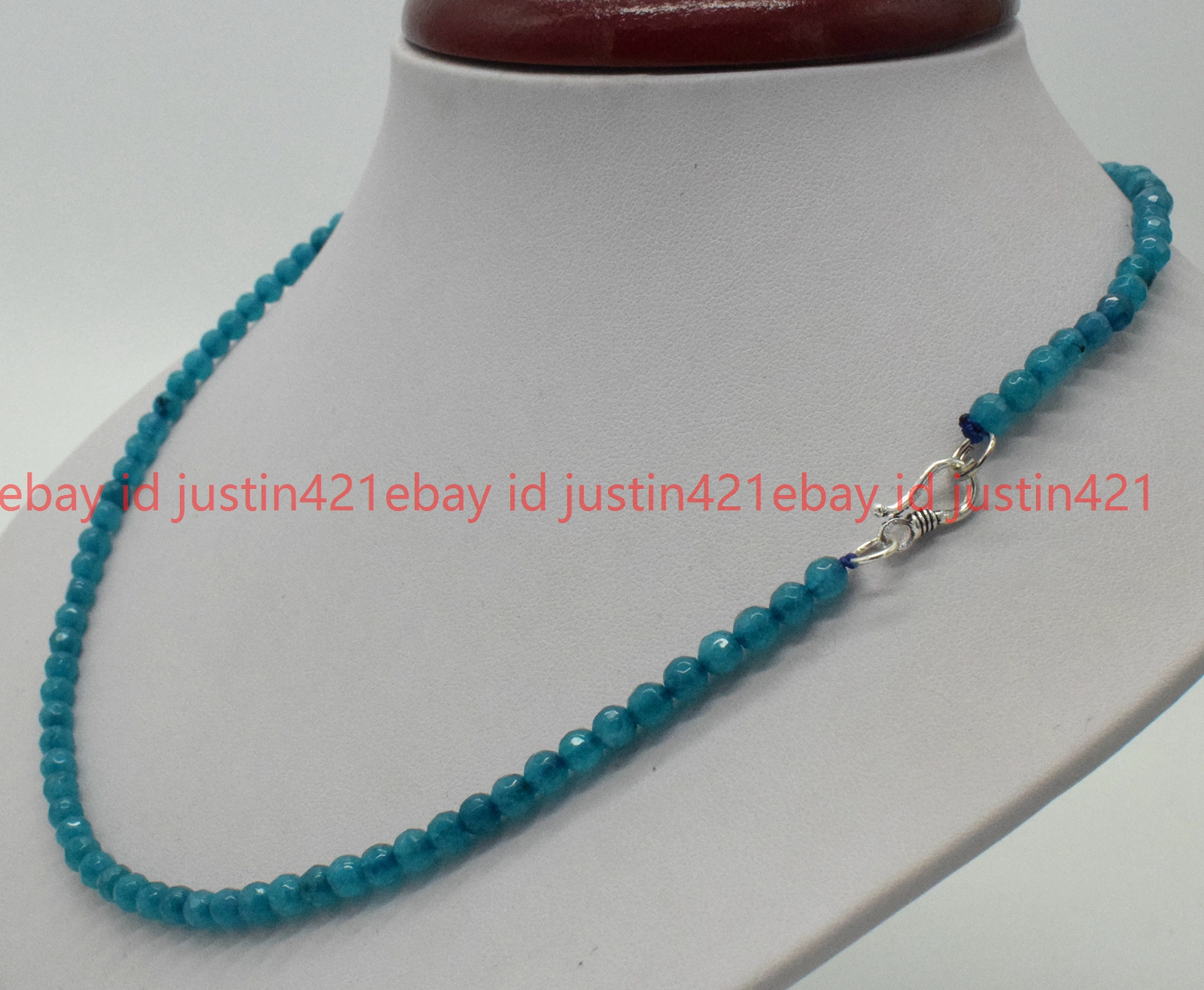 Genuine Natural 4mm Blue Apatite Faceted Gems Roundel Beads Necklace 16-28”
