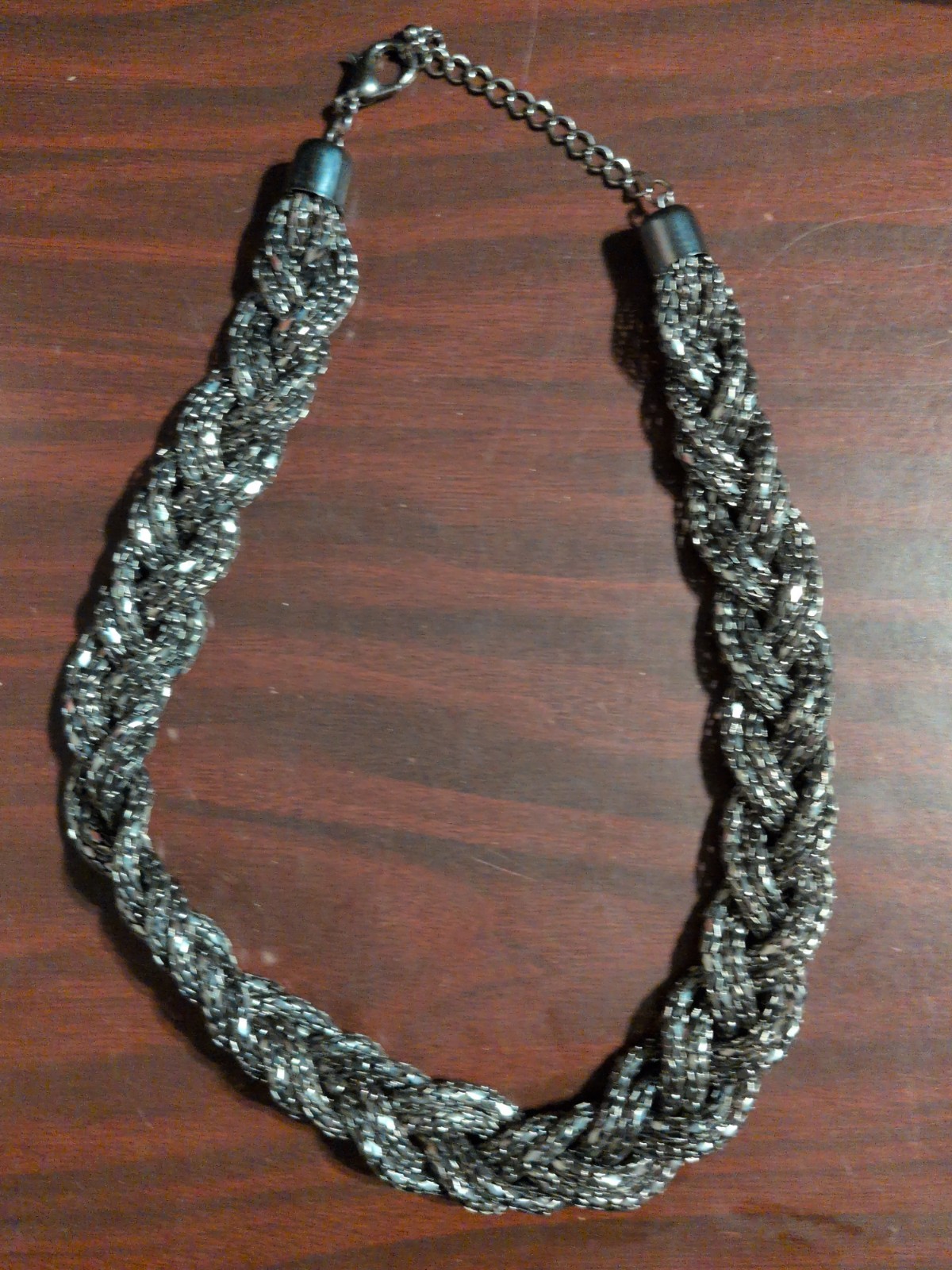 1990’s/Y2K Braided Mesh Silvertone Chunky Collar Necklace Bracelet Set