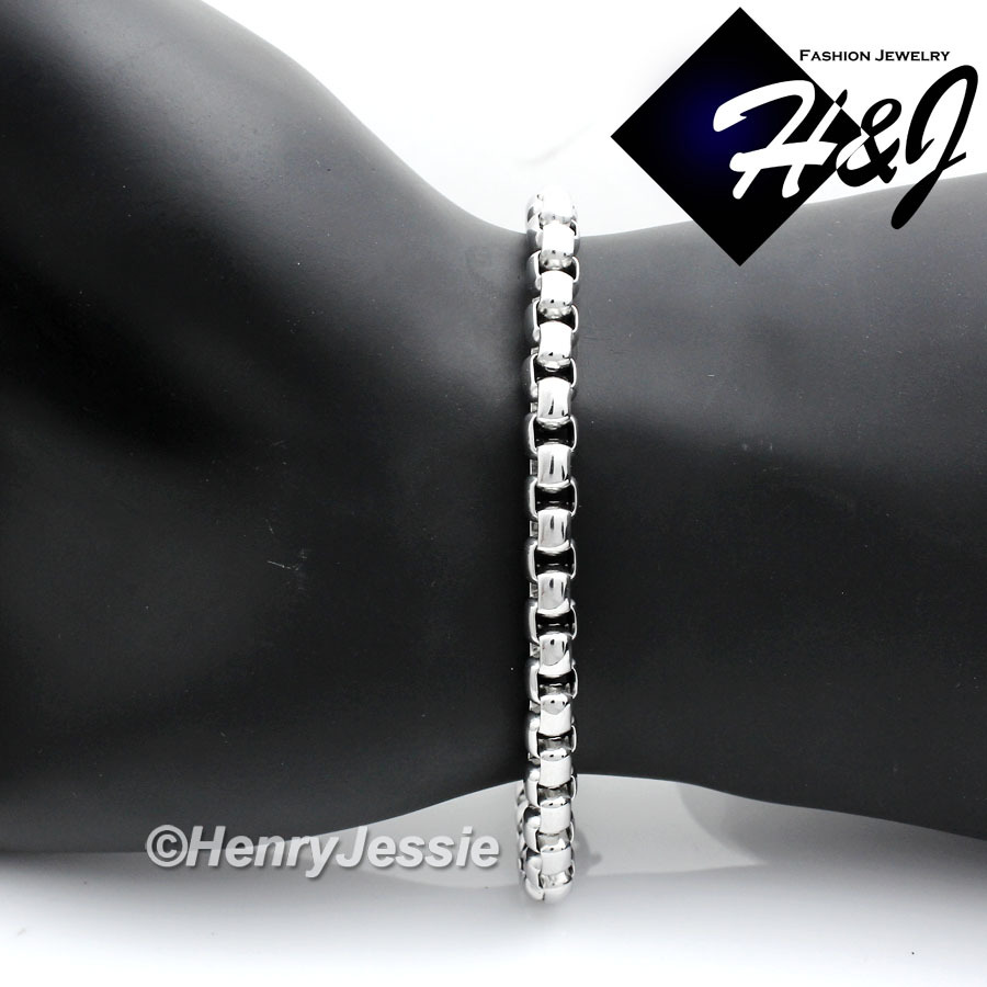 9″MEN’s Stainless Steel Shiny 5mm Silver Smooth Box Link Chain Bracelet*BX120