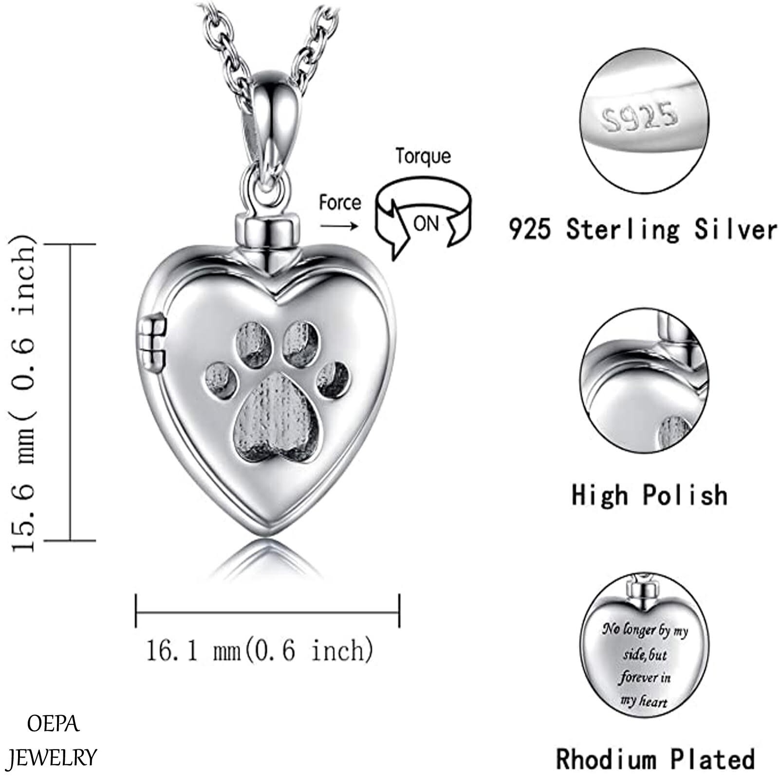 925 Sterling Silver Cremation Jewelry For Pet Ash Memorial Urn Necklace Jewelry
