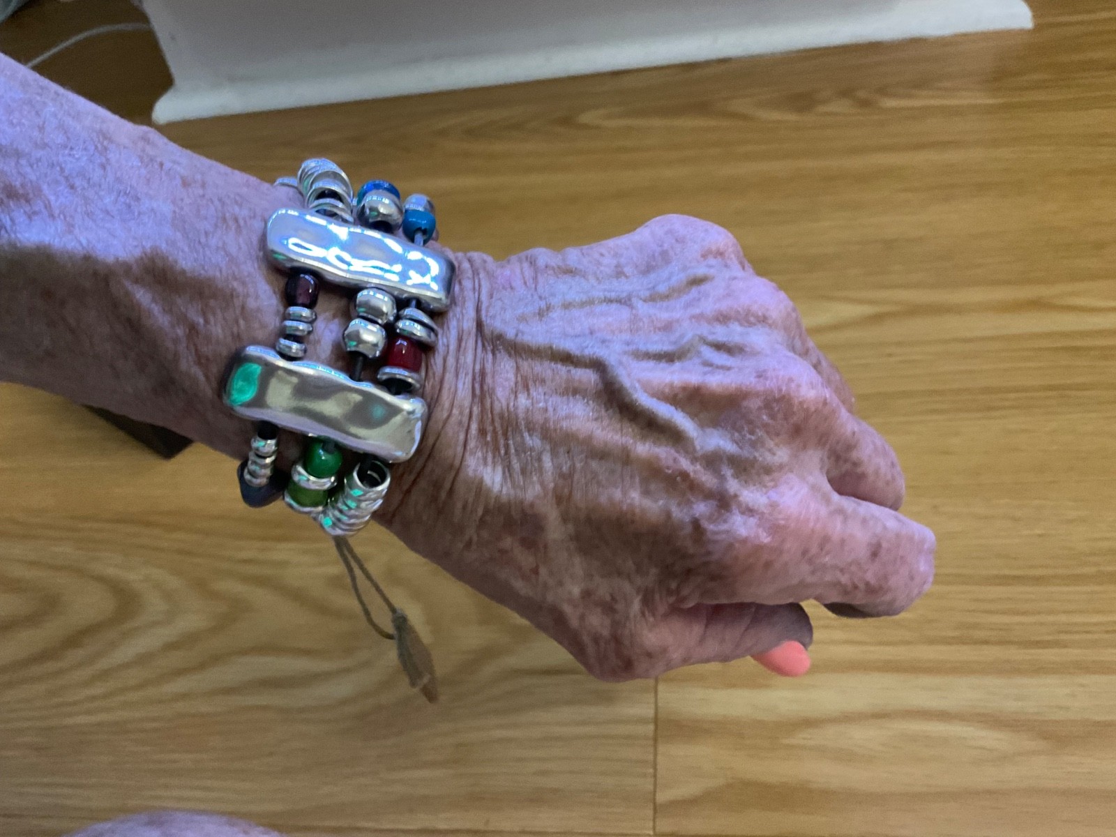 Estate Sale Uno de 50 Silver-plated,Leather, Multi Color Beads Bracelet “Atlas”