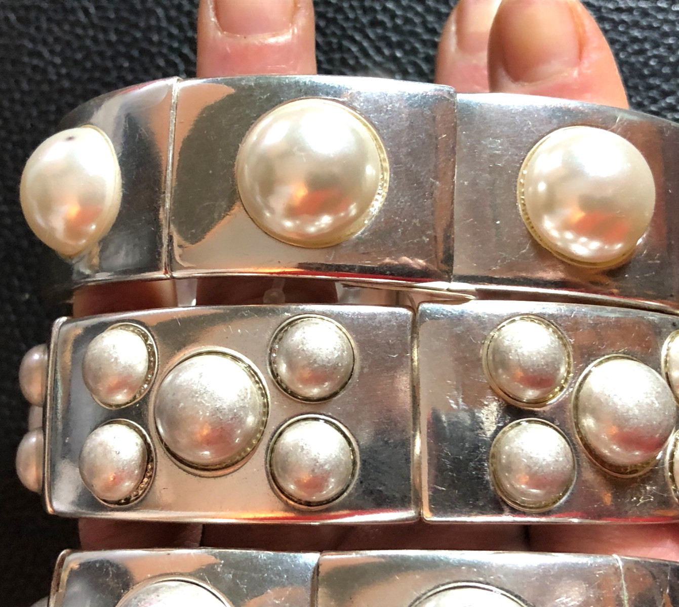 Silver Bangle Stretch Bracelet Fashion Statement Modern Brutalist Set 3pc 8513