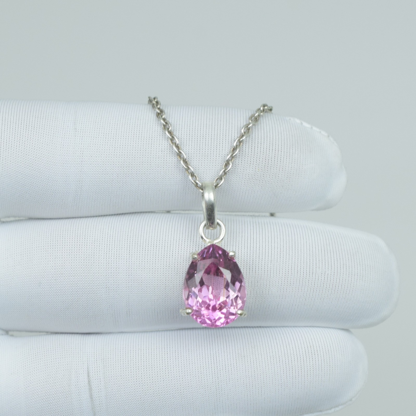 15Cts February Gift Pink Kunzite Necklace, 925 Sterling Silver Kunzite Jewelry.