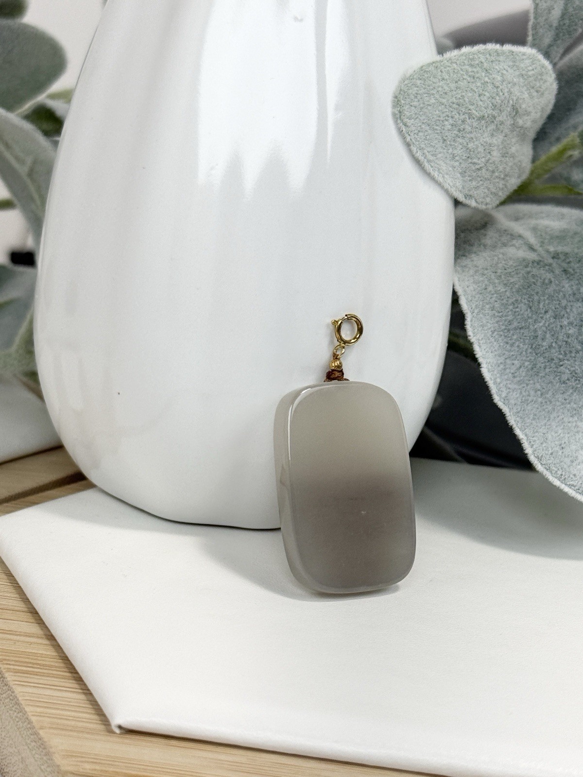 Hetian Jade White/Gray Rectangle Pendant 33/22MM
