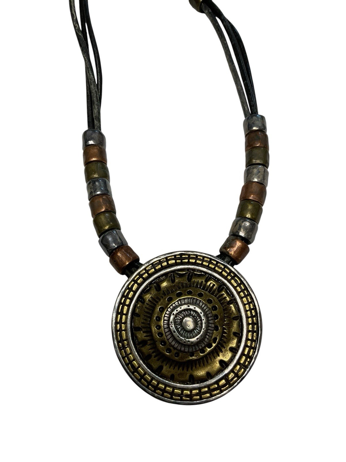 Chicos Bronze Tone Medallion Multi strand Statement Necklace