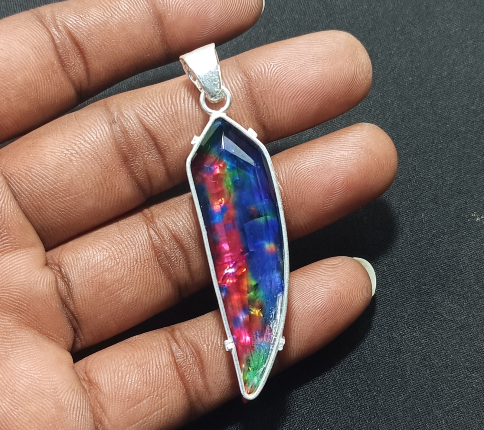 Certified 60.15 Ct Natural Ammolite Doublet Fancy Cut Rainbow Pendant Gemstone