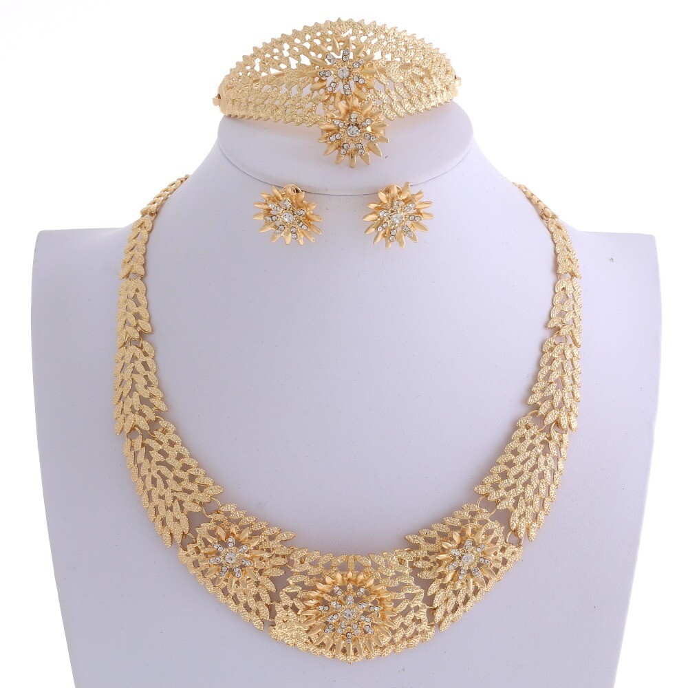 New Gold Plated Metal Necklace Bracelet Earring Set YNX116-GLD