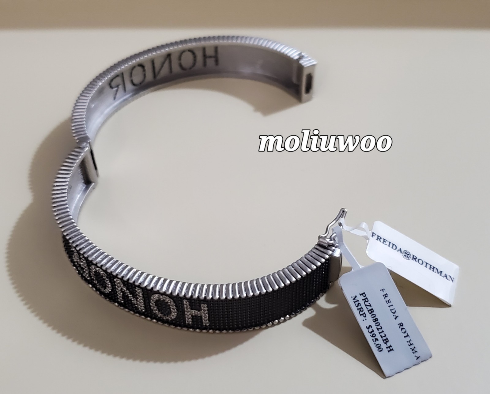 New Freida Rothman 925 Sterling Silver Rhodium Matte Finish CZ Honor Bracelet