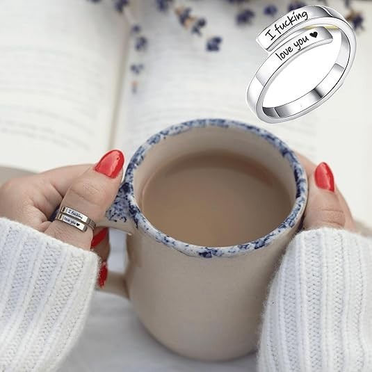 I F♡Cking Love You Ring for Women, Hope Rings Adjustable Stainless Steel Silver