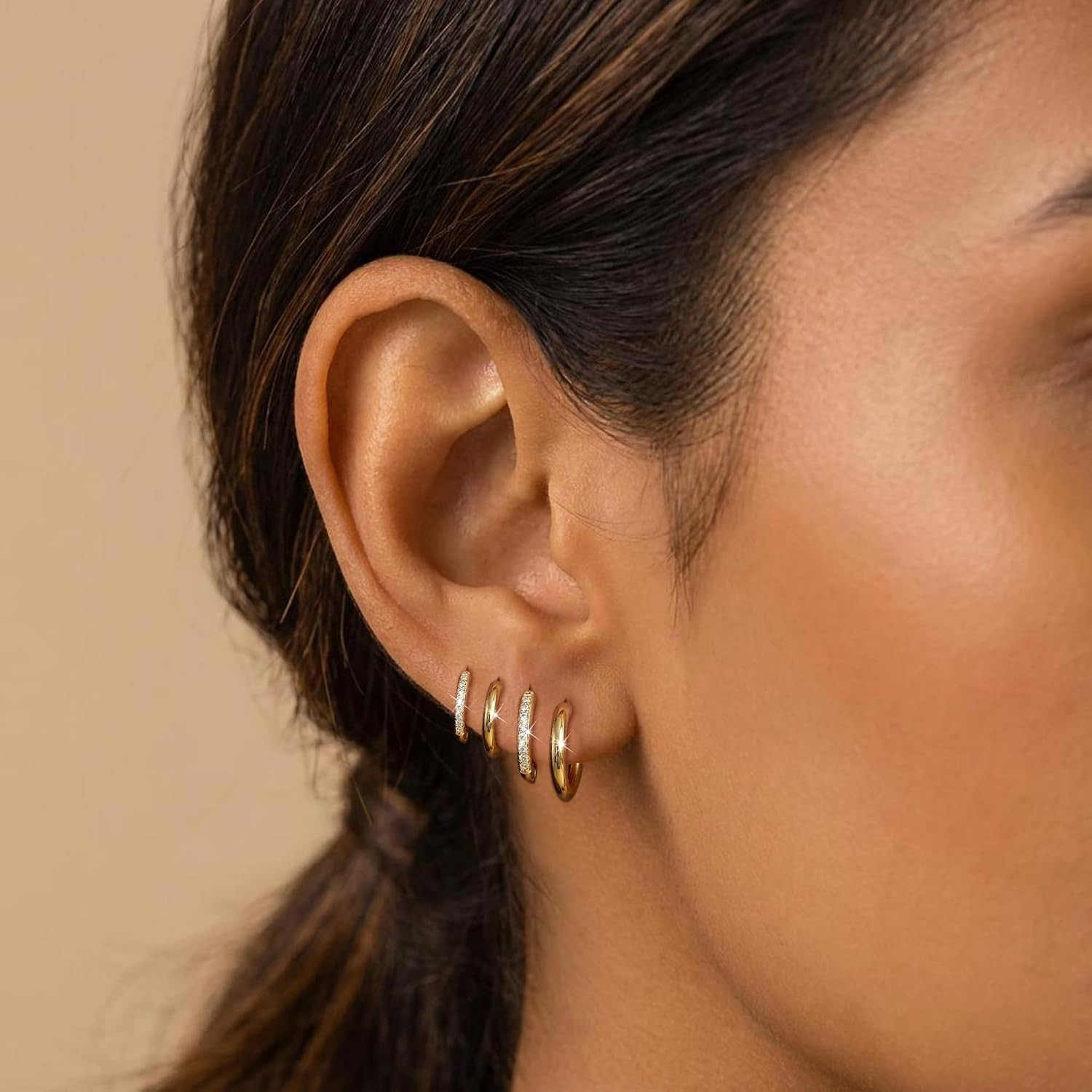 4 Pair Small Gold Hoop Earrings for Women Sensitive Ears – Hypoallergenic 14K Re